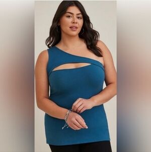 Torrid Blue Foxy Cut Out One Shoulder Top, Size 4X. NWT